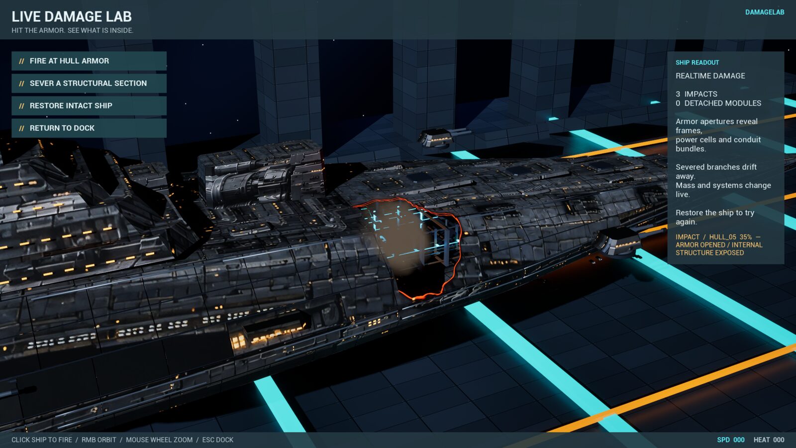 Hull breached with internals exposed
